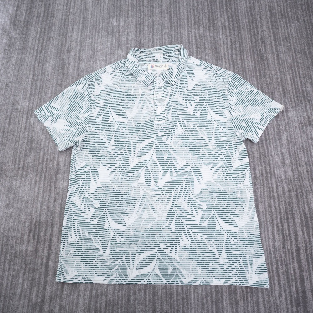 Laguna Swim Mens Large Green White Tropical Palm Leaf Print Polo Shirt LMX5989